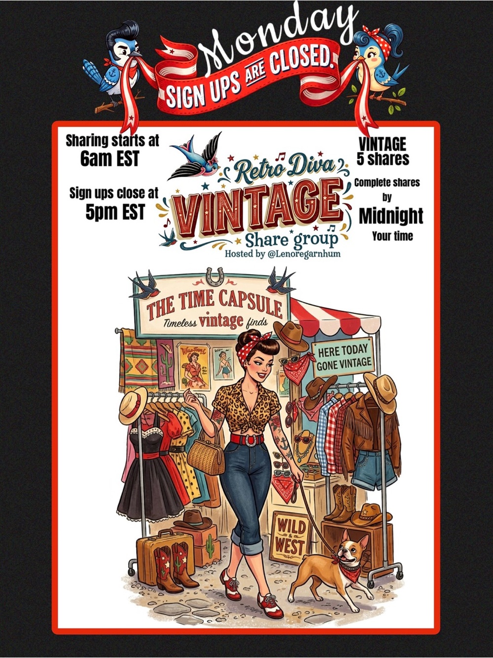 CLOSED Monday, July 13, Retro Diva Vintage share group